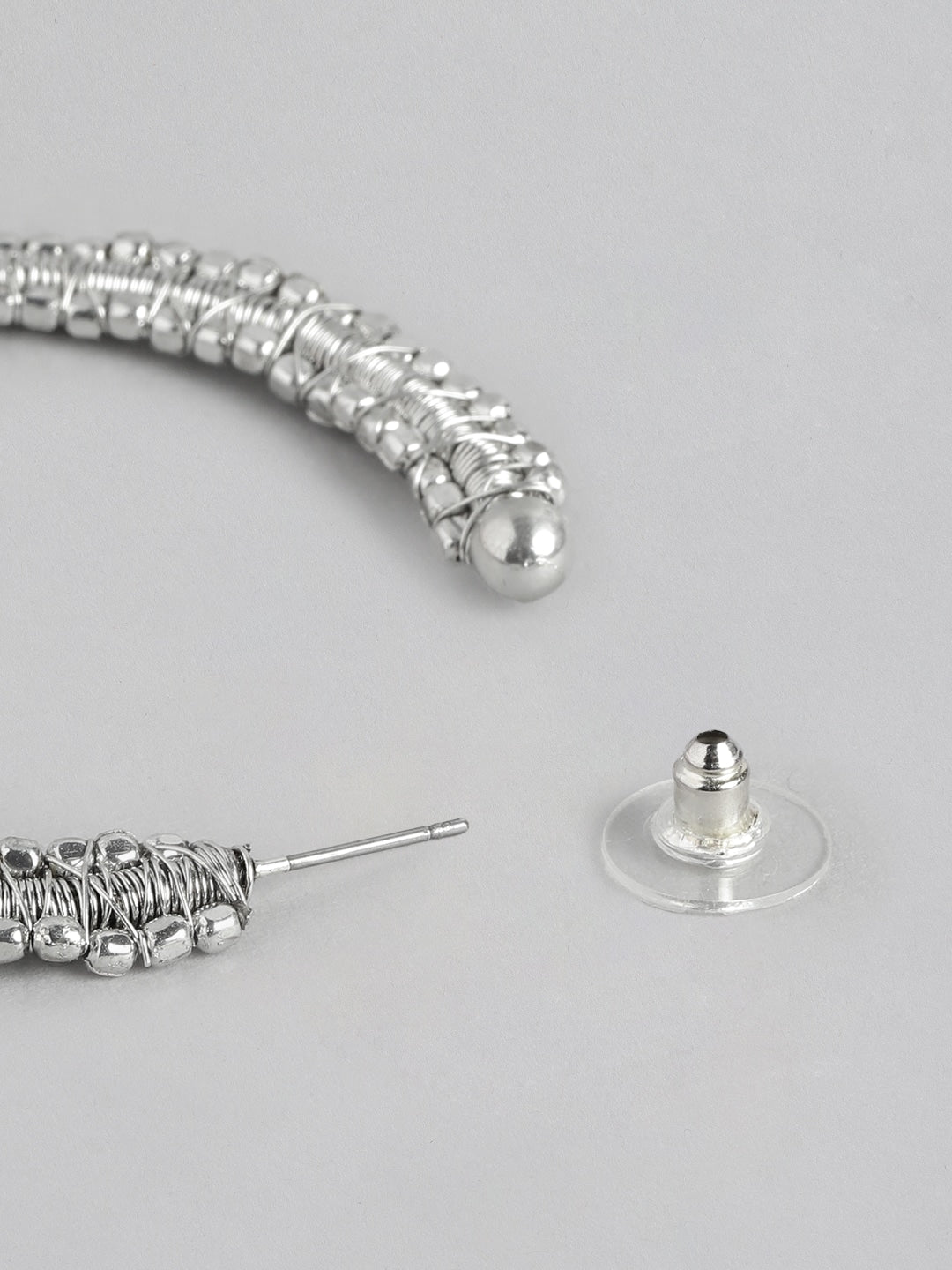 Silver-Plated Circular Half Hoop Earrings