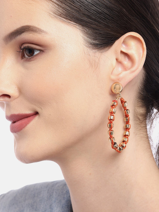 Orange & Gold-Toned Circular Drop Earrings