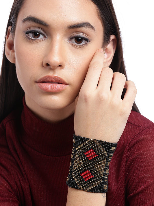 Women Black & Gold-Toned Elasticated Bracelet