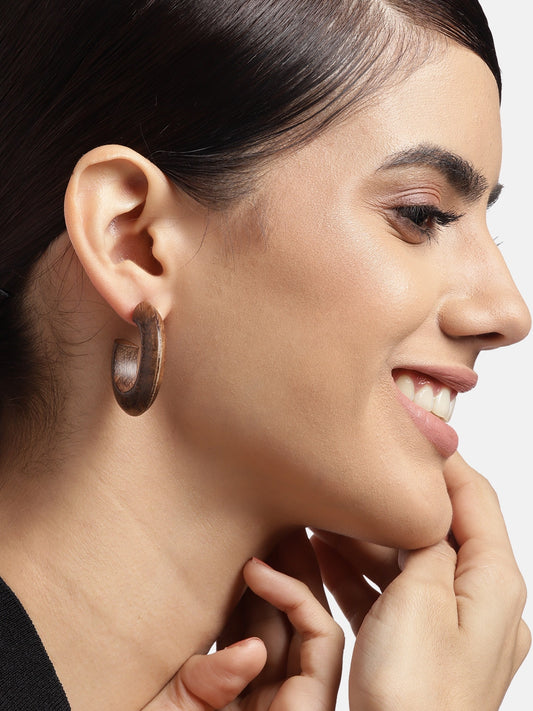 Brown Circular Half Hoop Earrings