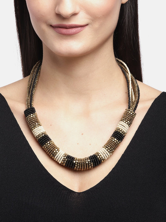 RICHEERA Women Antique Black & Beige Gold-Plated Artificial Beaded Necklace