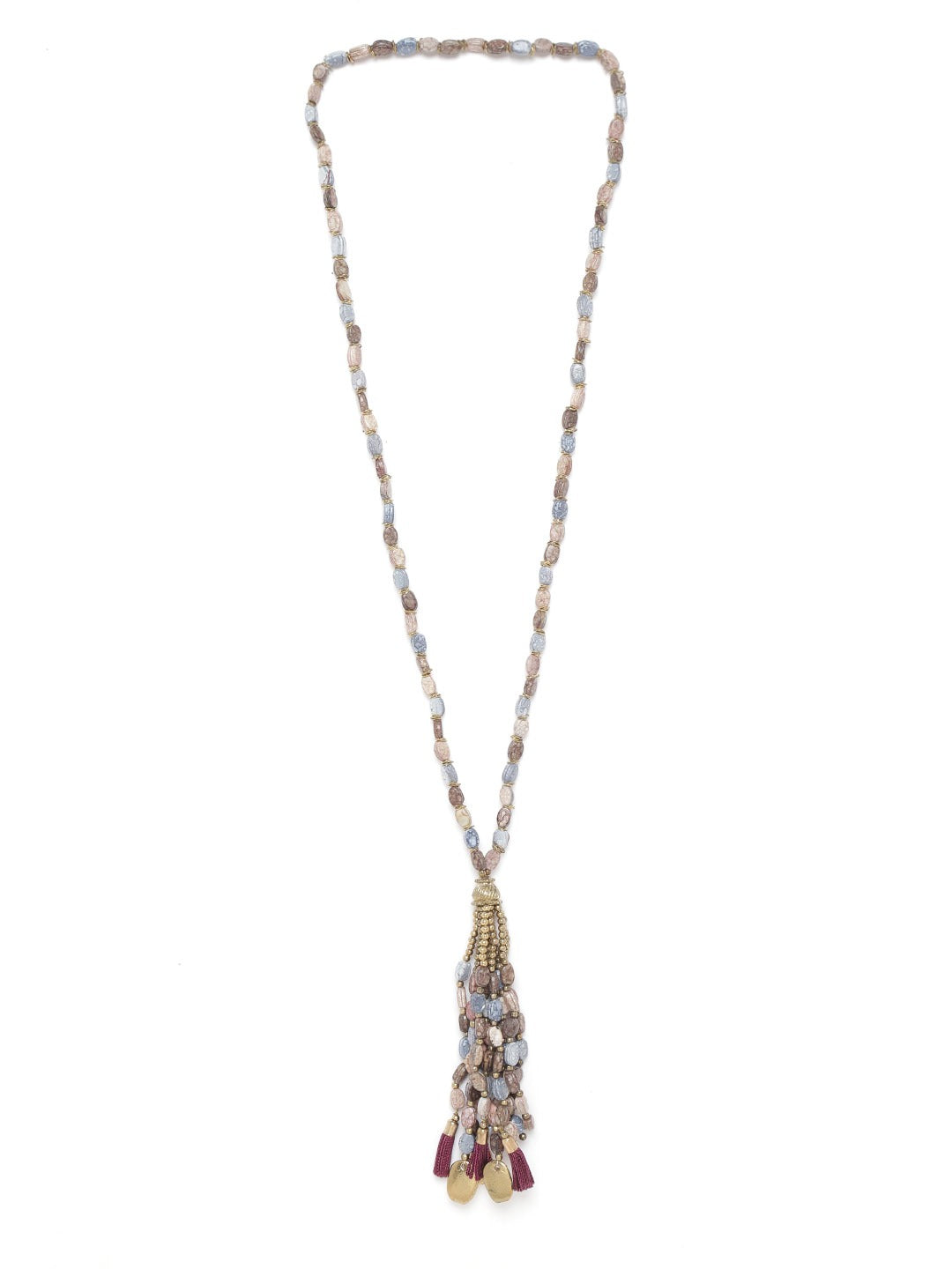 Women Brown & Grey Gold-Plated Beaded Tasselled Necklace