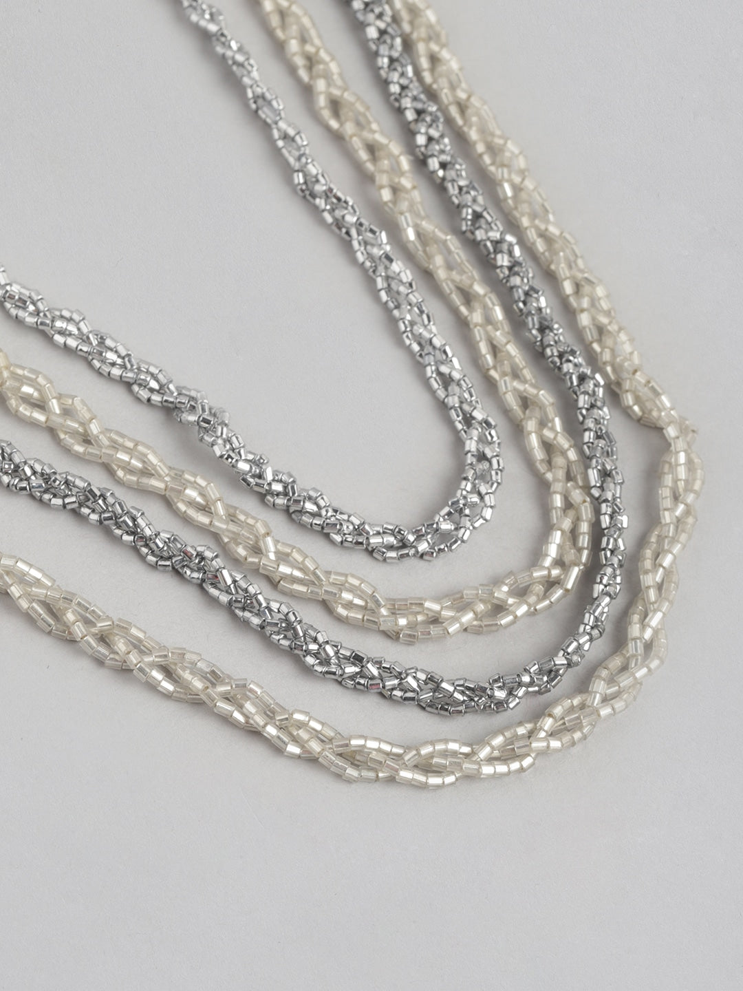 Silver-Plated Beaded Multi-Layered Statement Necklace