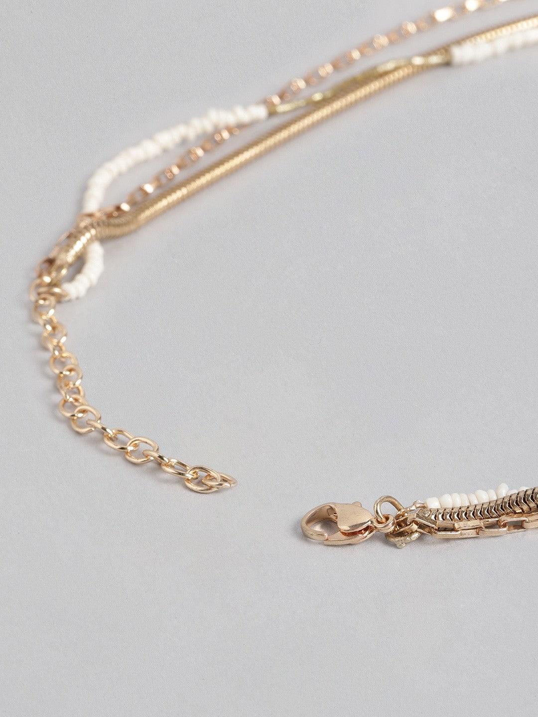 Gold-Toned & Black Gold-Plated Beaded Layered Necklace