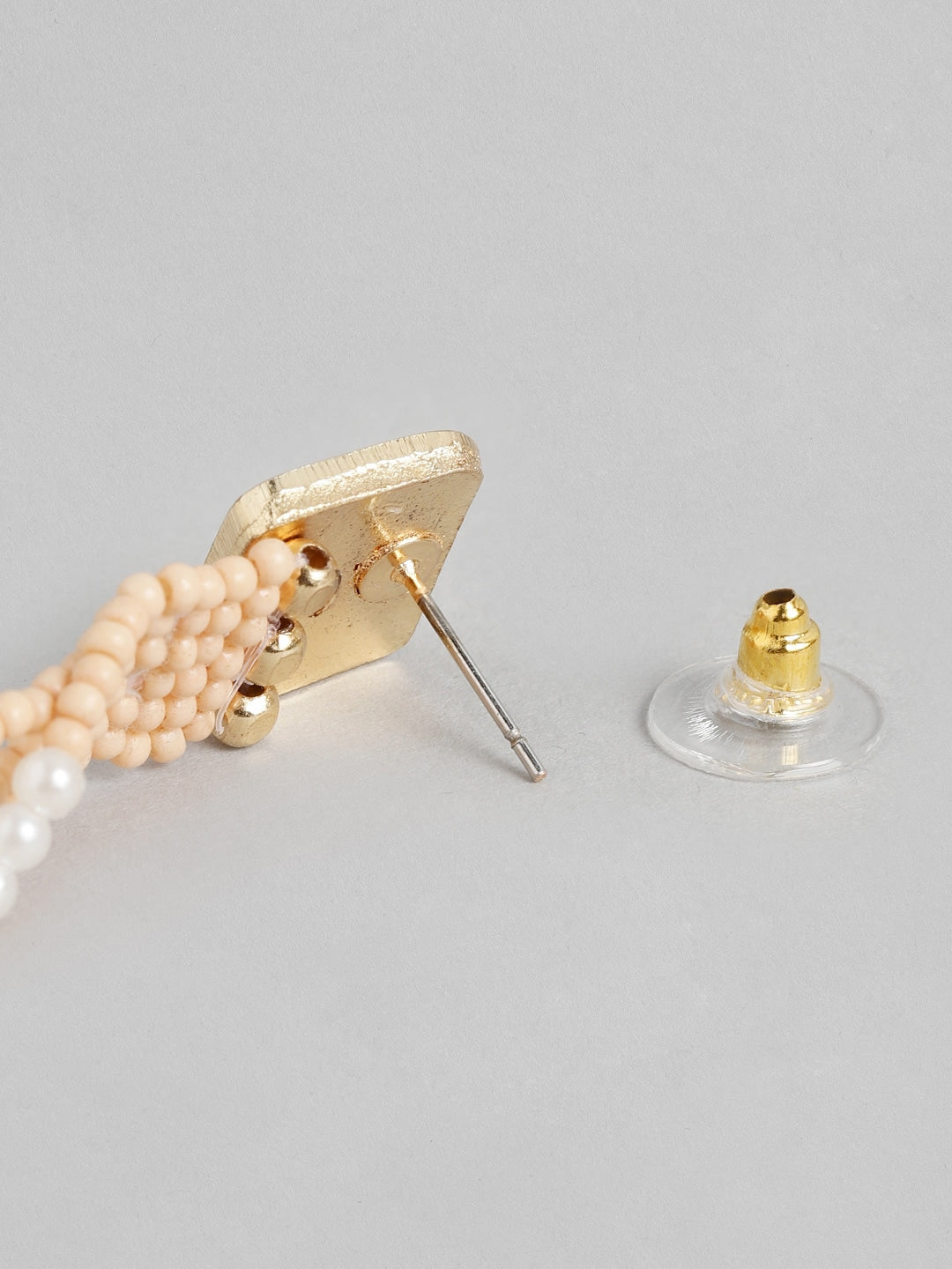 Gold-Toned & Peach-Coloured Contemporary Drop Earrings