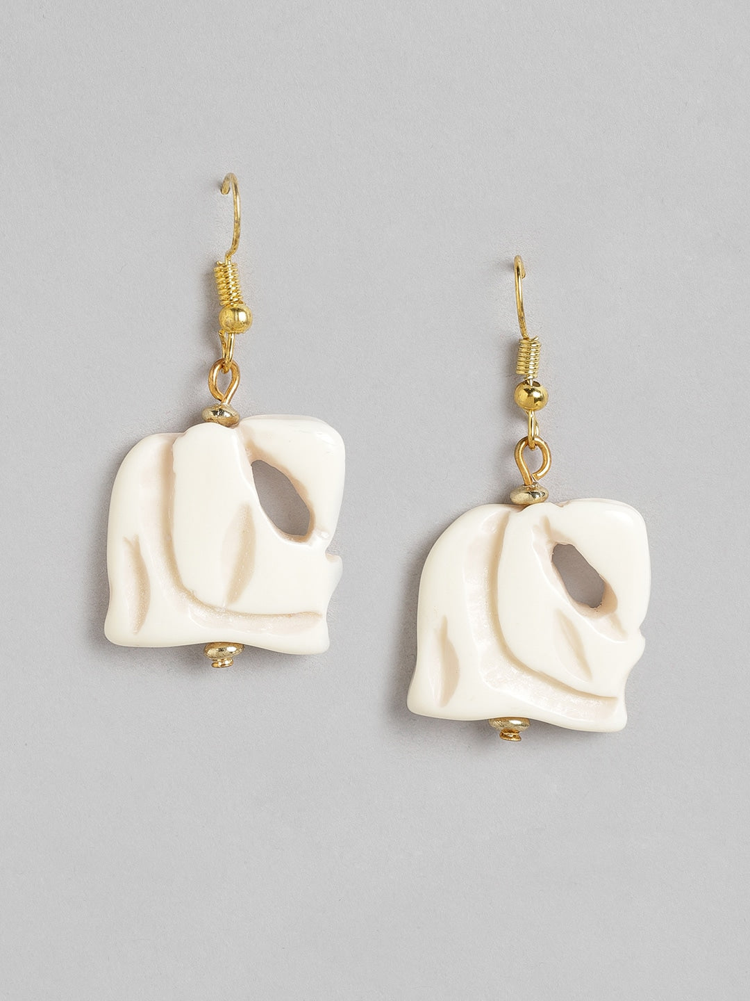 Beige & Gold-Toned Geometric Drop Earrings