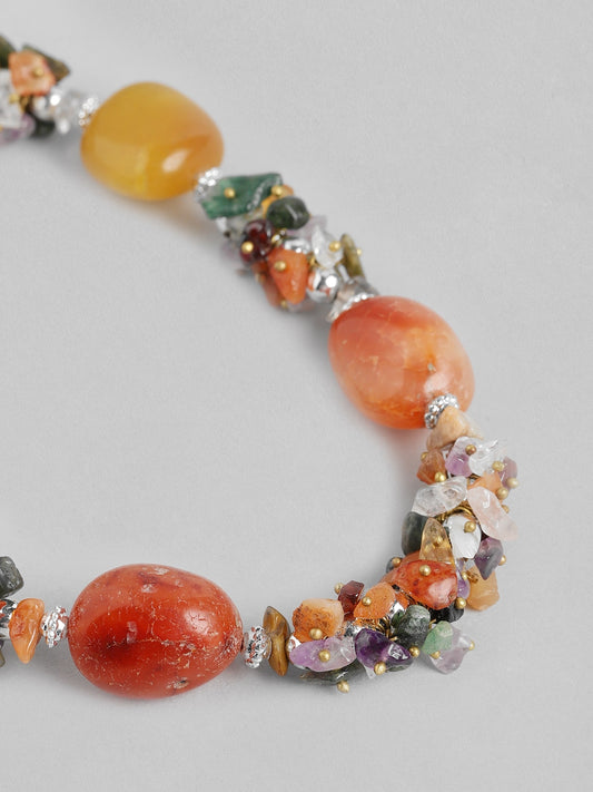 Brass Silver-Plated Beaded Statement Necklace