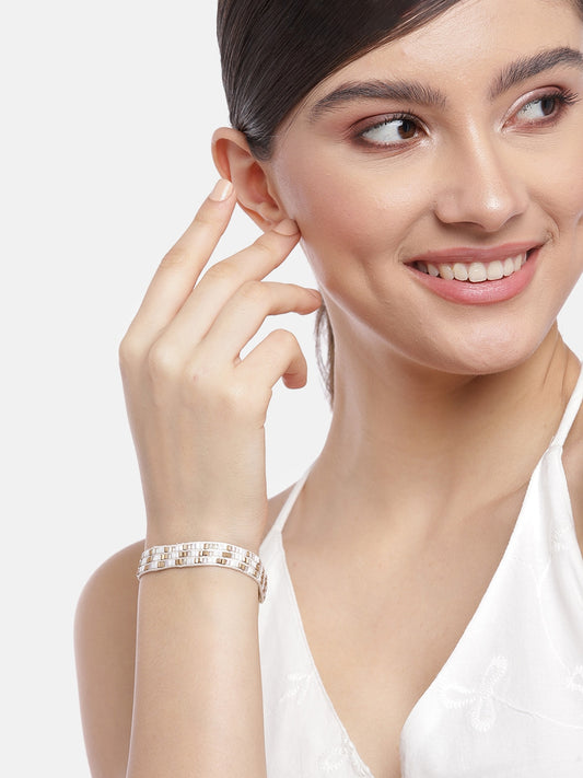 Women White & Gold-Toned Braided Bracelet
