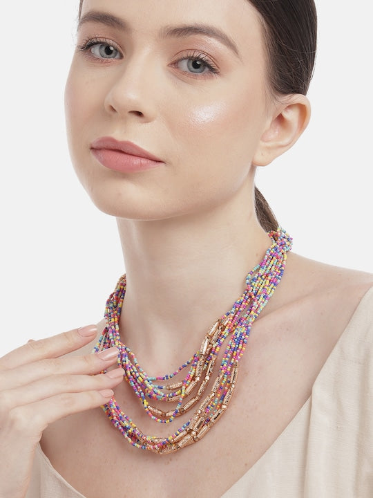 RICHEERA Multicoloured Rose Gold-Plated Necklace