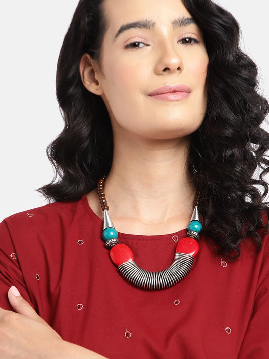 Silver-Plated Artificial Beads Necklace