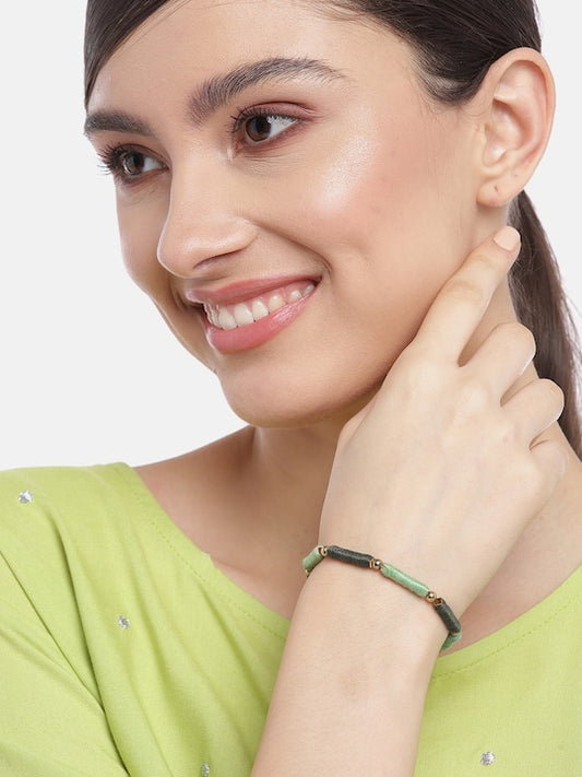 Women Green & Gold-Toned Beaded Elasticated Bracelet