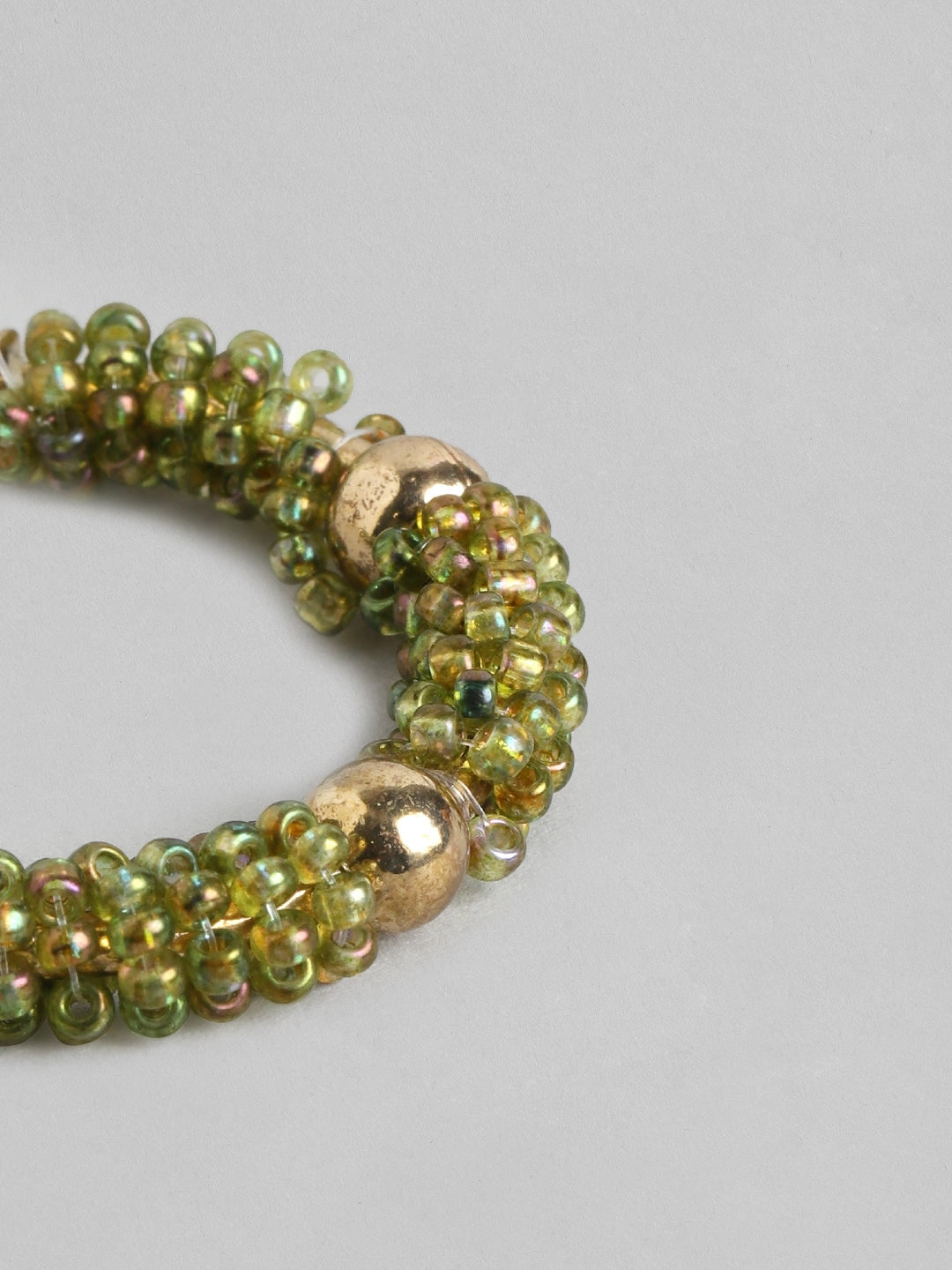 Green & Gold-Toned Crescent Shaped Half Hoop Earrings