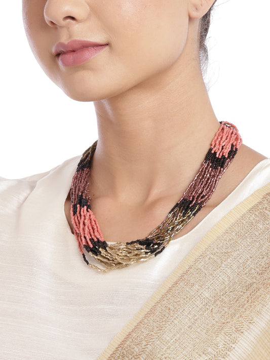 Pink & Gold-Toned Statement Beaded Layered Necklace