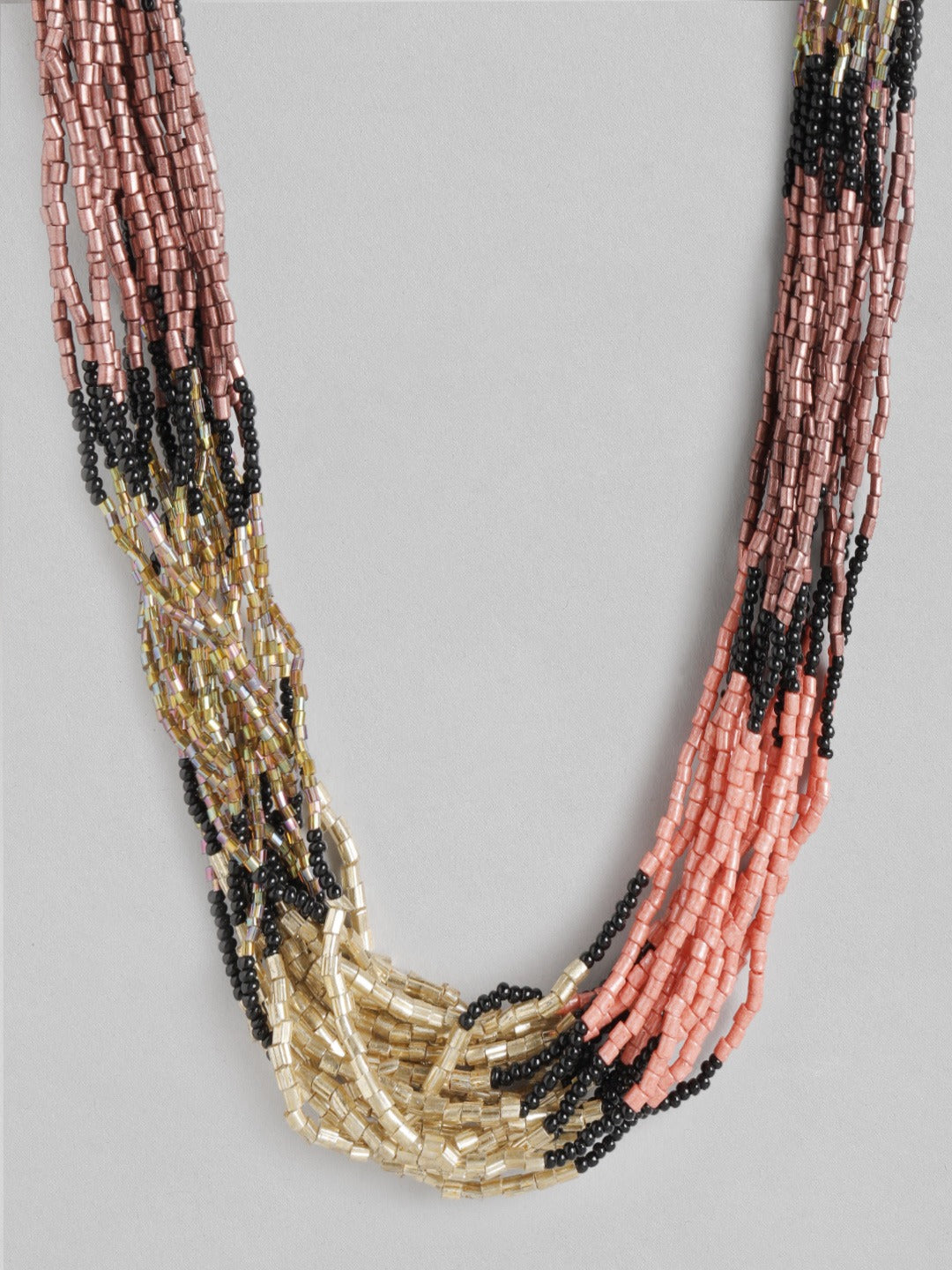 Pink & Gold-Toned Statement Beaded Layered Necklace