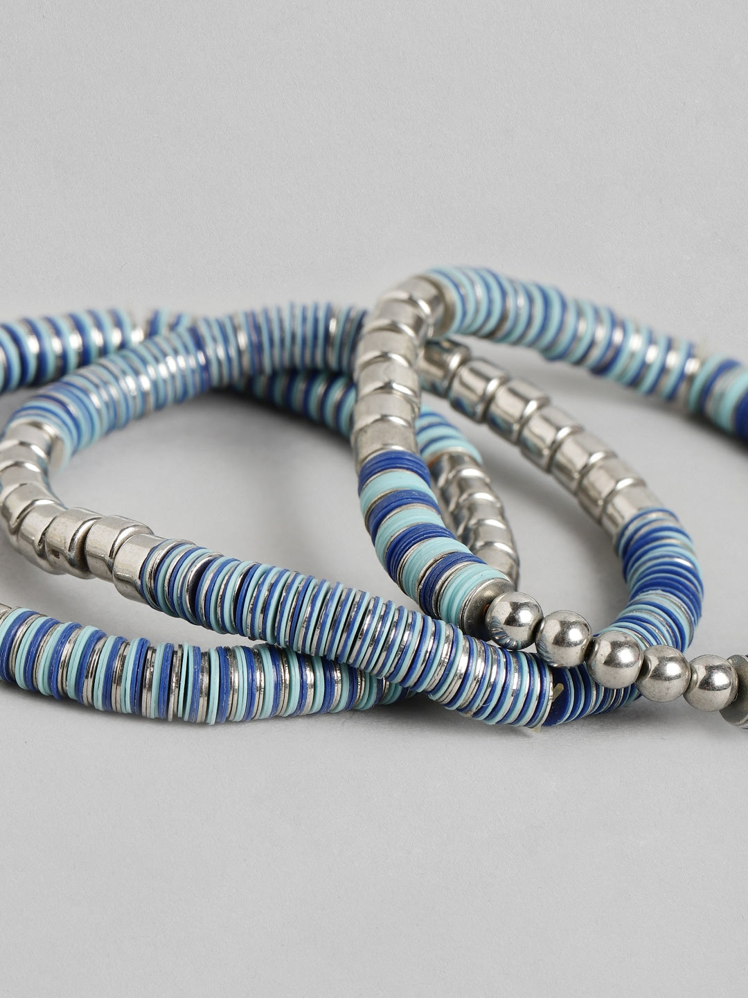 Women Set of 3 Blue & Silver-Toned Silver-Plated Elasticated Bracelet