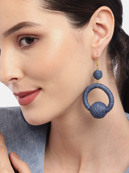 Blue Circular Drop Earrings