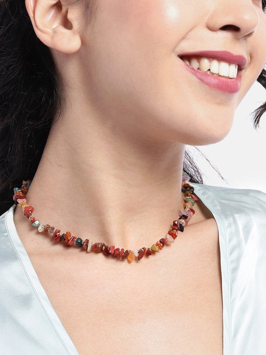 Brown & White Artificial Stones Necklace