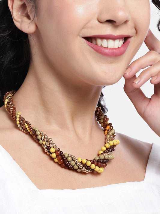 Yellow & Brown Beaded Necklace