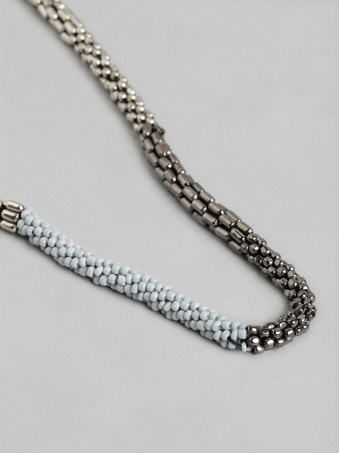 Silver-Toned & Grey Artificial Beads Necklace