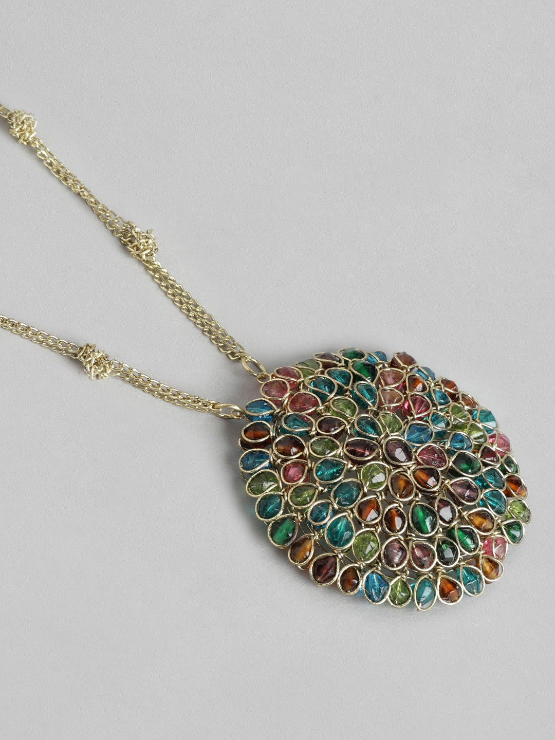 Gold-Toned & Blue Beaded Stone Necklace