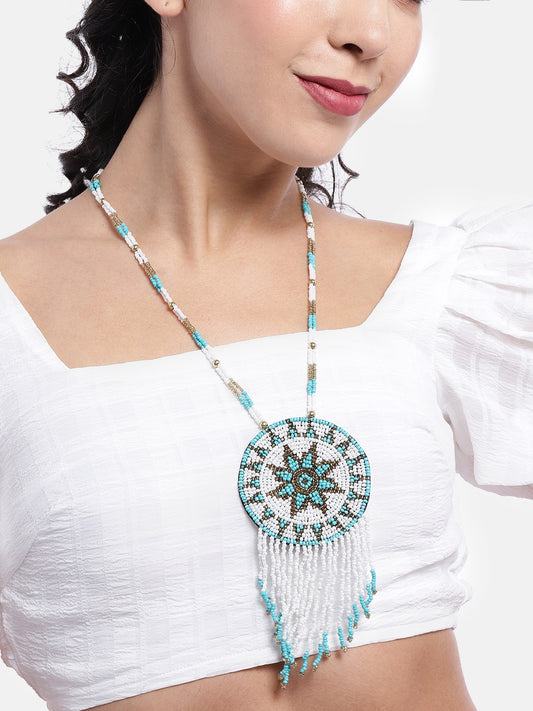 Blue & White Artificial Beads Necklace