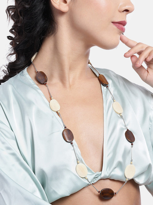 Beige & Brown Silver-Plated Necklace