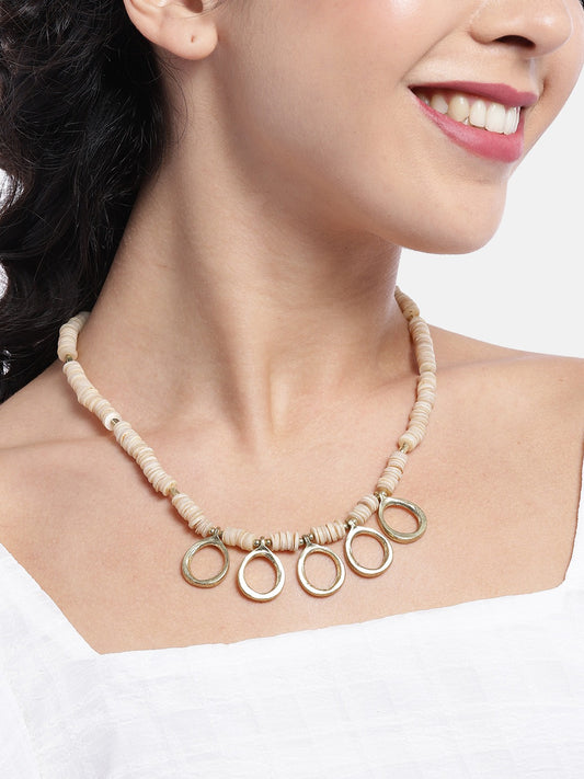 Beige & Gold-Toned Beaded Necklace