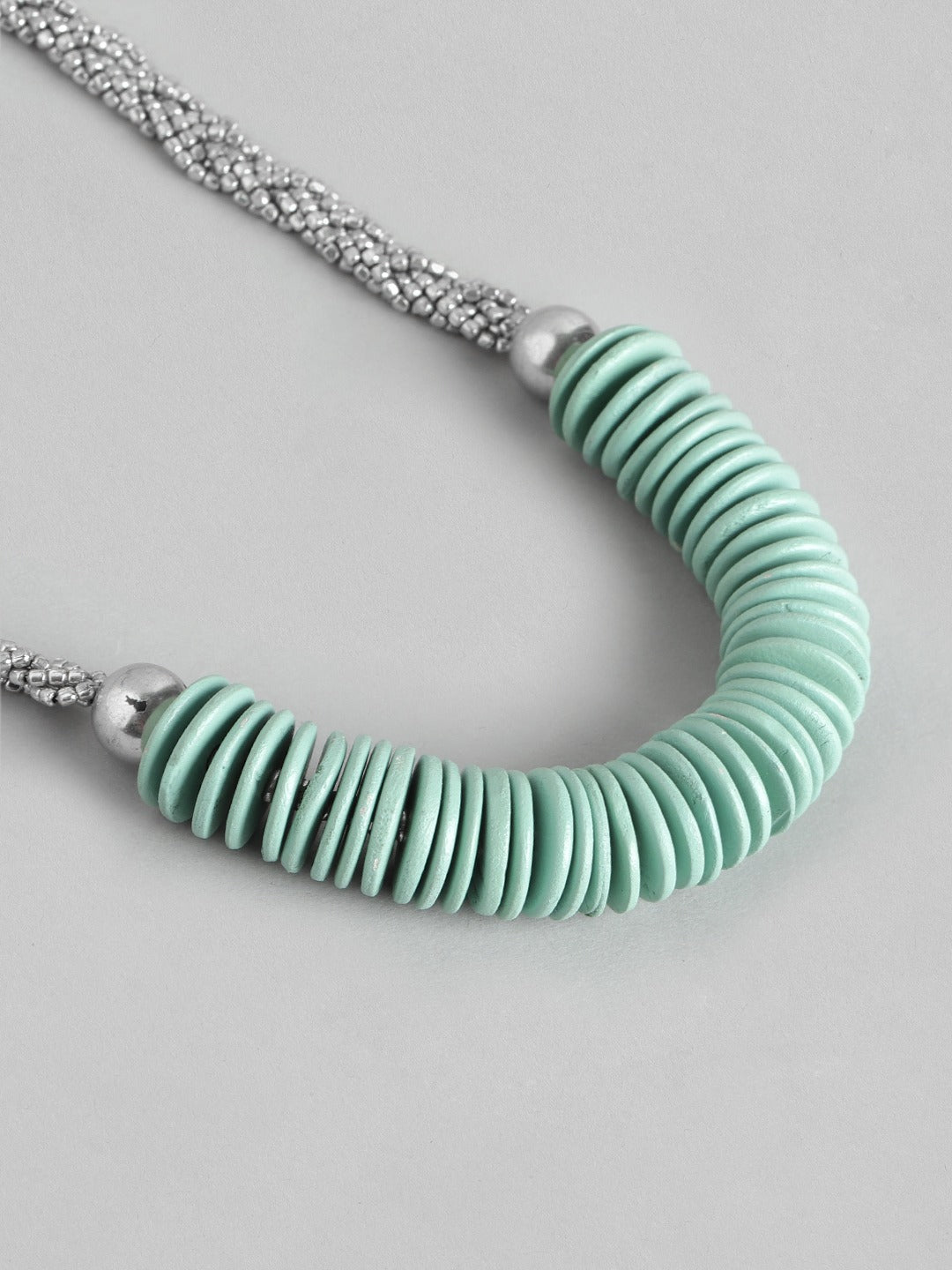 Green & Silver-Toned Beaded Stones Necklace