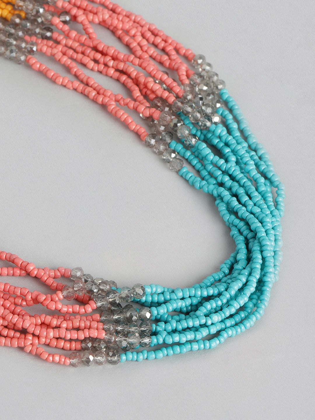 Women Blue & Orange Beaded Necklace