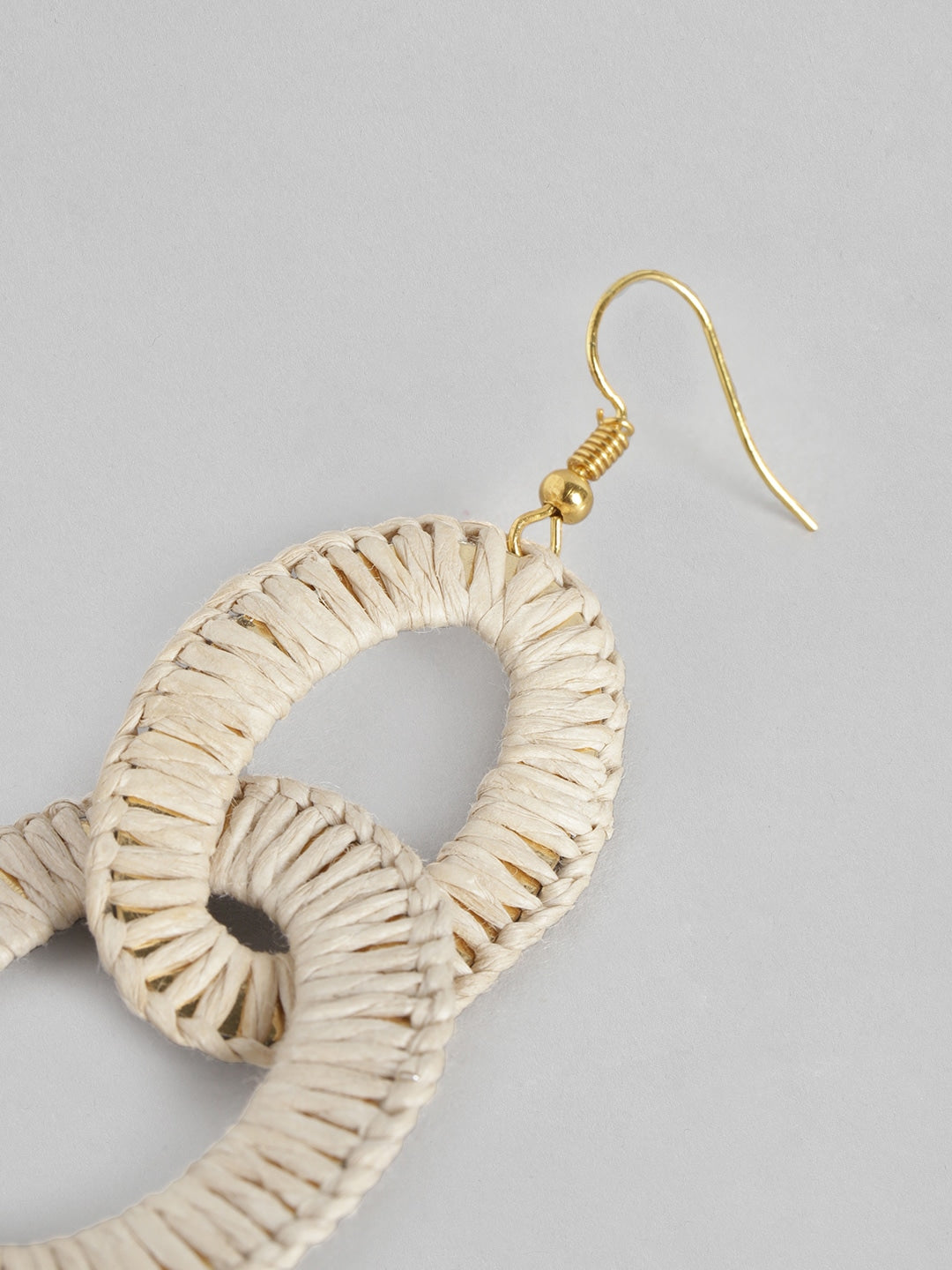 Beige & Gold-Toned Oval Drop Earrings