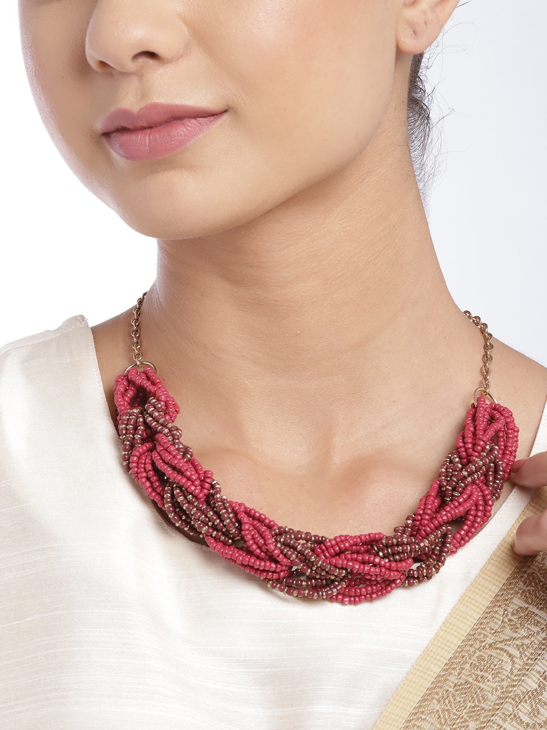 Red & Brown Beaded Statement Necklace