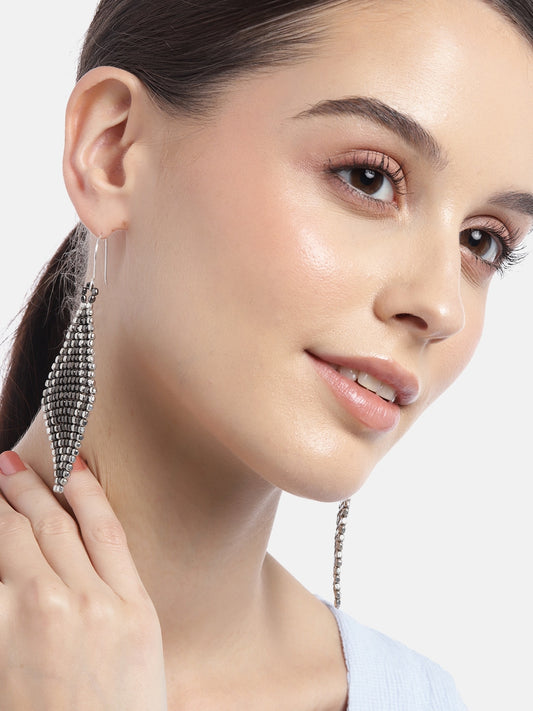 Silver-Plated Diamond Shaped Drop Earrings