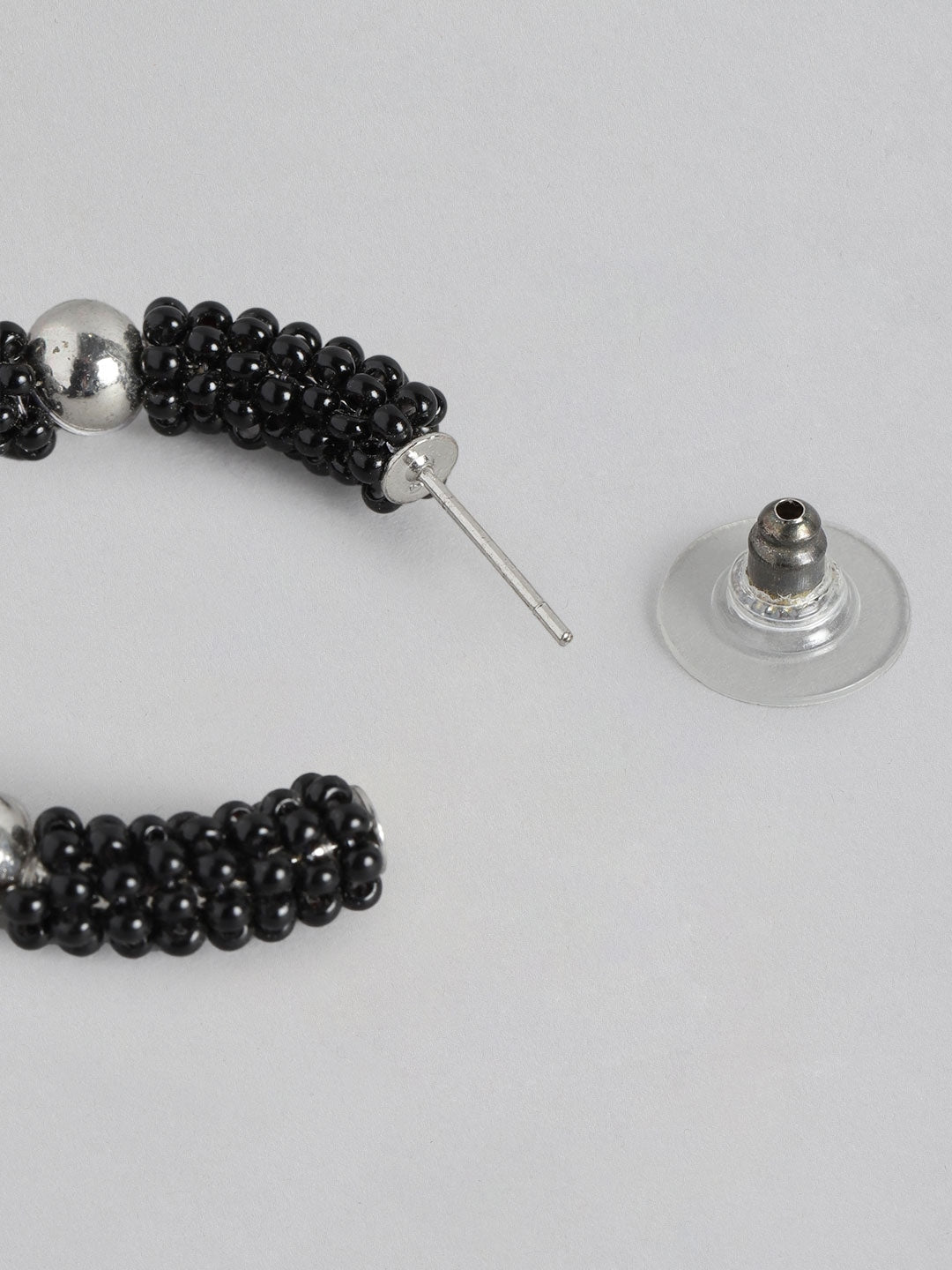 Black & Silver-Toned Half Hoop Earrings