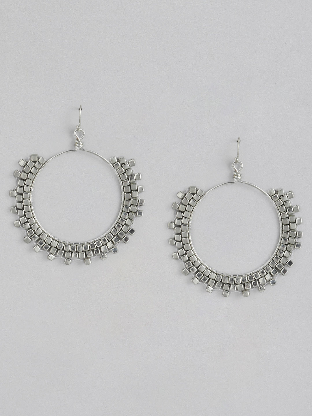 Silver-Toned Circular Drop Earrings