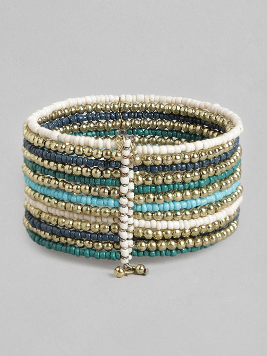 Women Blue & Green Beaded Cuff Bracelet