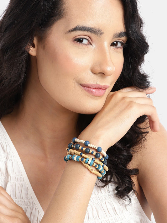 Women Set Of 5 Wood Bracelets