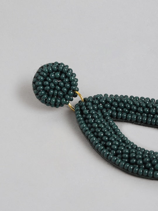 Teal & Gold-Toned Teardrop Shaped Drop Earrings