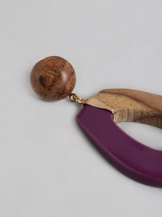Purple & Brown Teardrop Shaped Drop Earrings