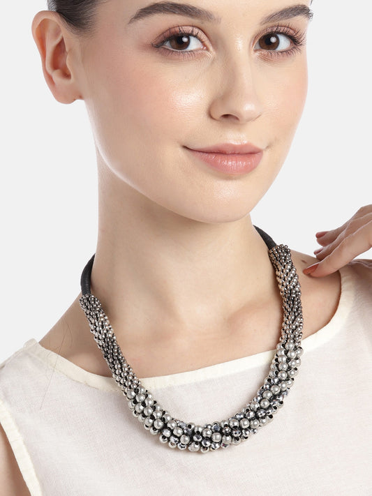 Silver-Plated Beaded Statement Necklace