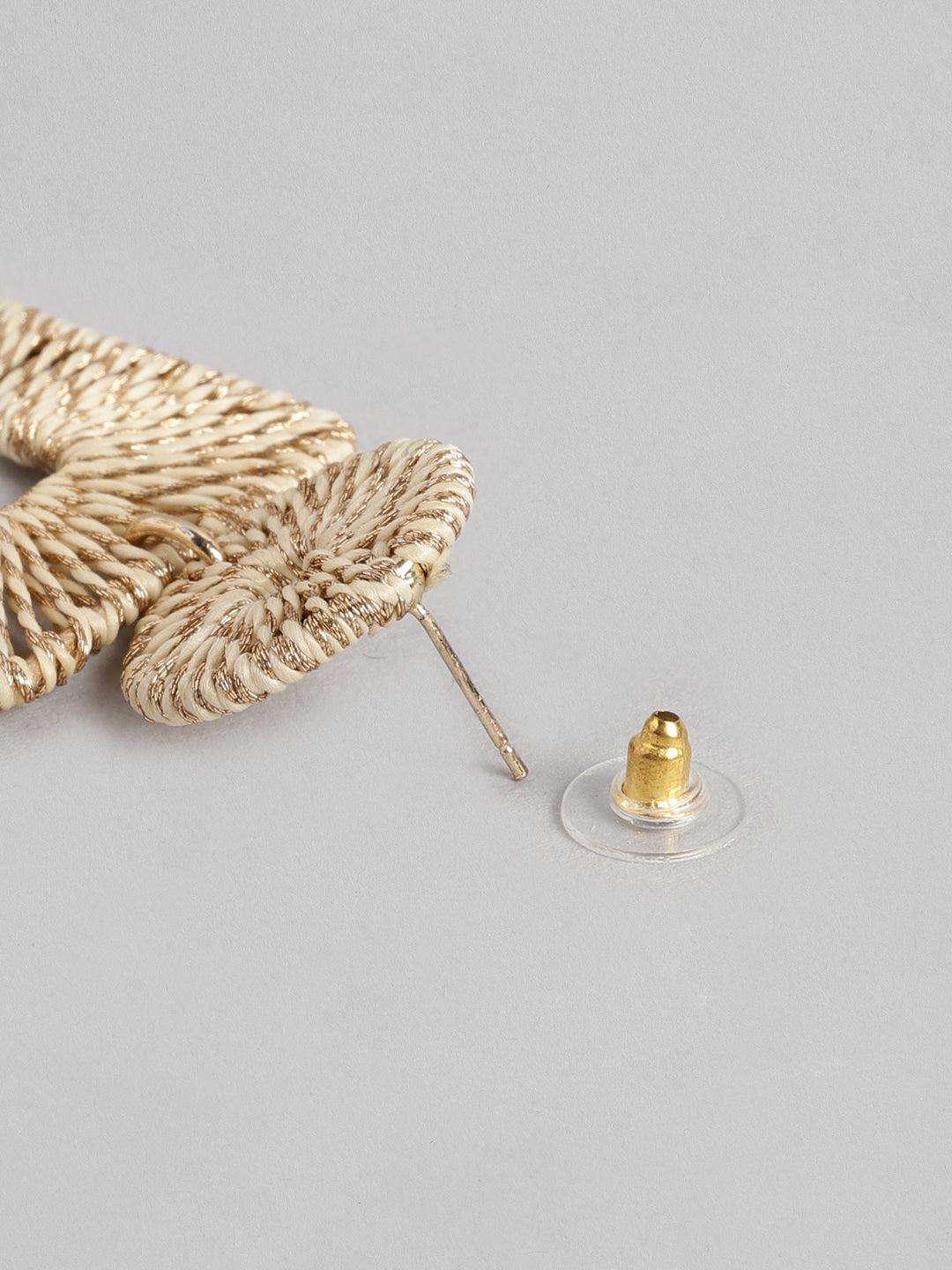 Beige Square Thread Work Drop Earrings