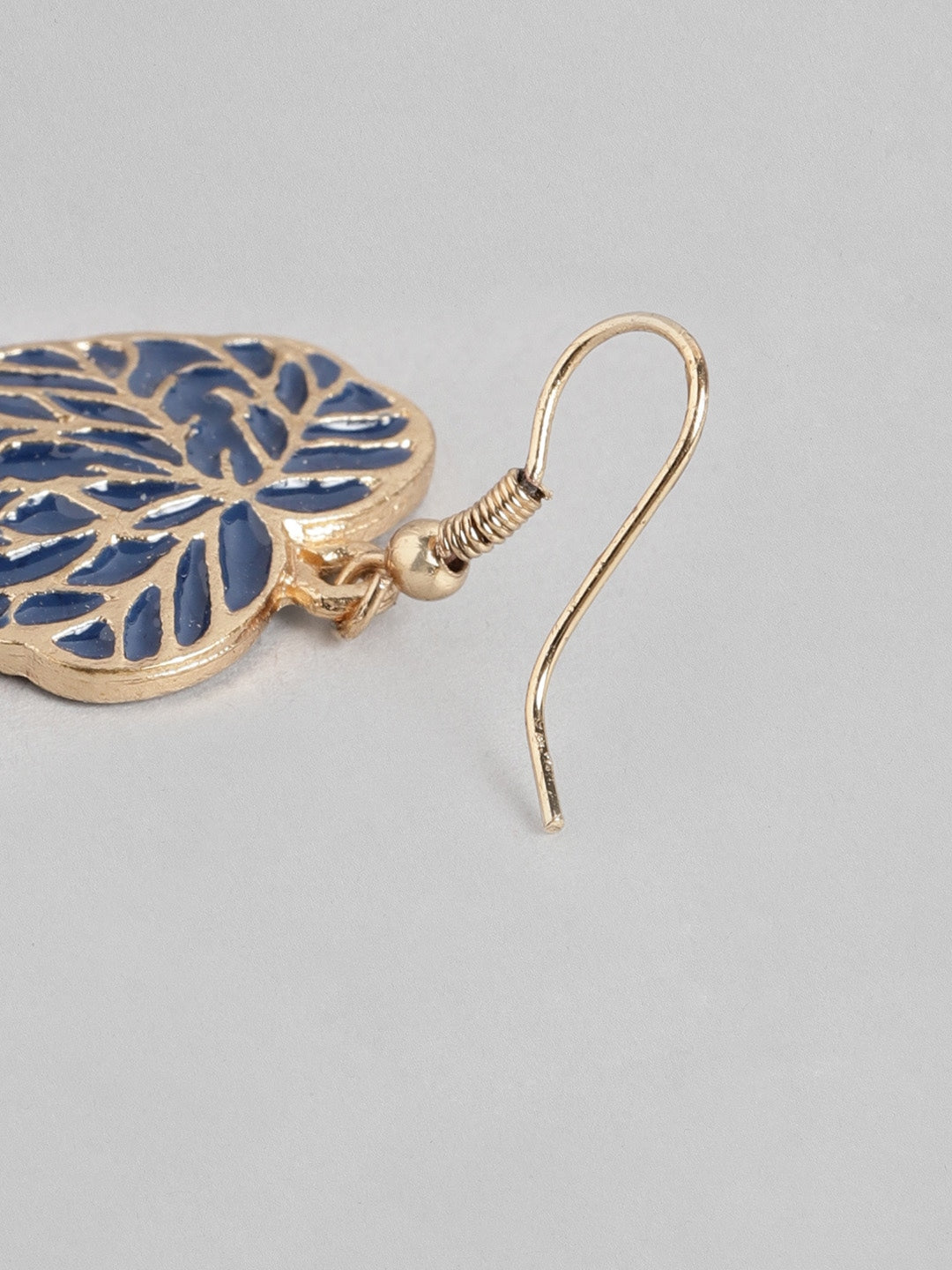 Blue & Gold-Toned Heart Shaped Drop Earrings - Richeera