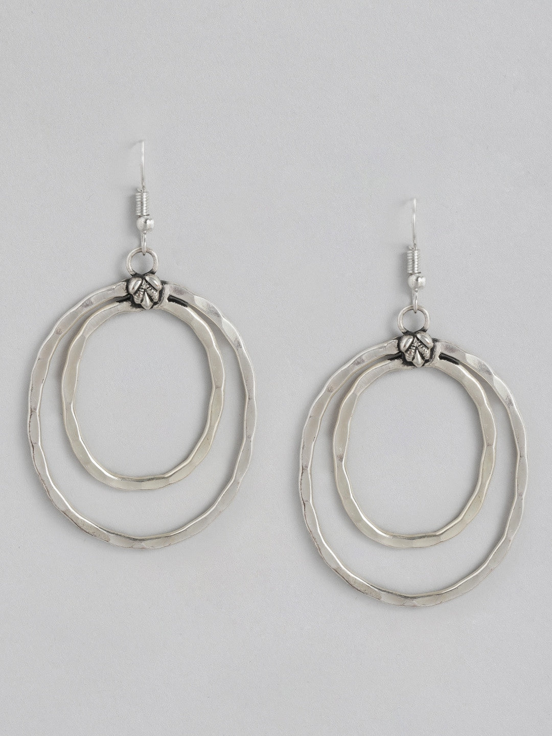 Silver-Toned Oval Drop Earrings