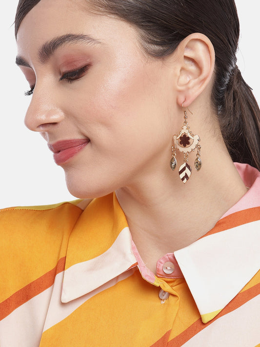 Beige & Brown Classic Stone Studded Drop Earrings