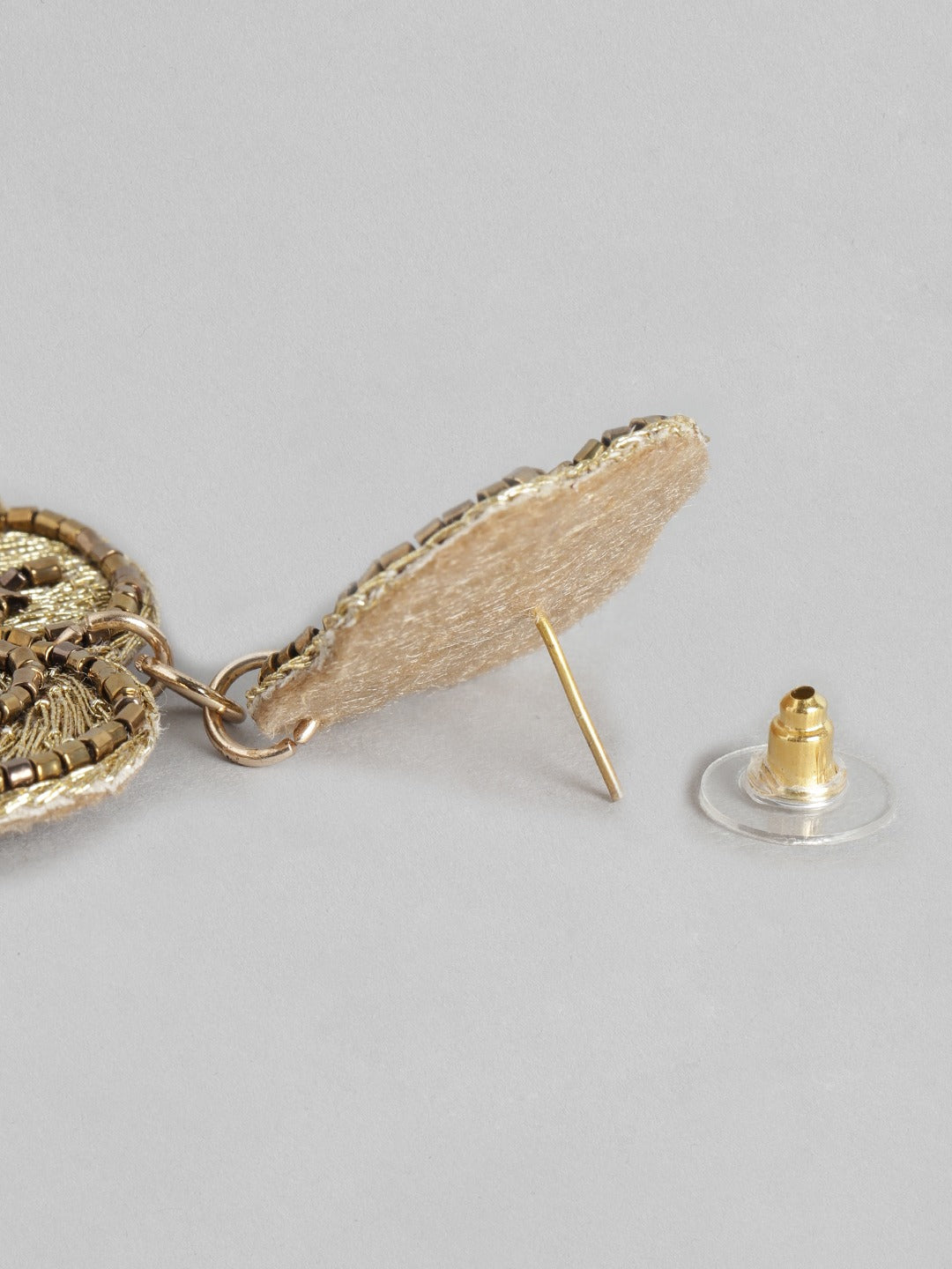 Gold-Toned & Brown Floral Drop Earrings - Richeera