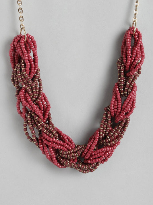 Red & Brown Beaded Statement Necklace