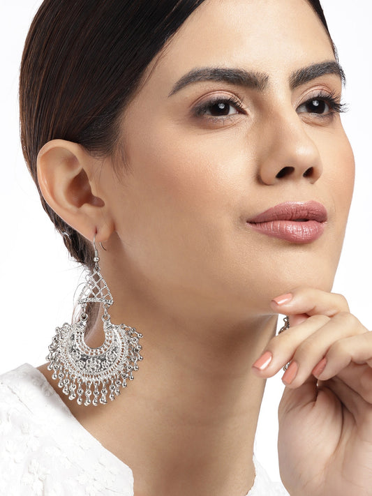 Silver-Toned Crescent Shaped Chandbalis Earrings