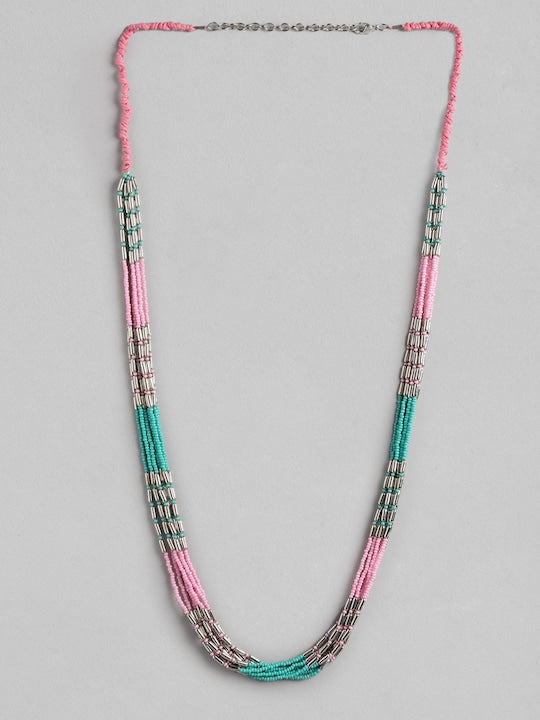 Pink & Silver-Toned Layered Necklace