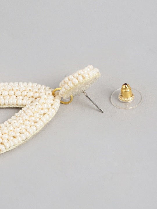 Teal & Gold-Toned Teardrop Shaped Drop Earrings