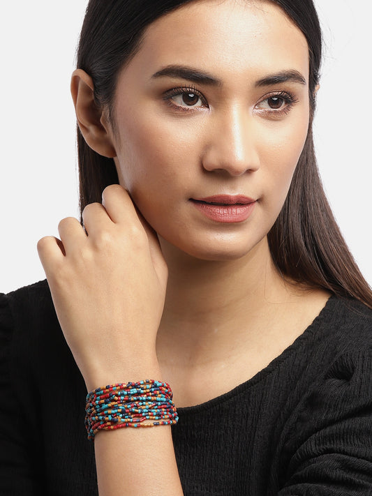 Women Blue & Red Multistrand Bracelet