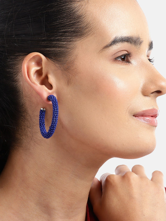 Silver-Plated Circular Artificial Beads Half Hoop Earrings